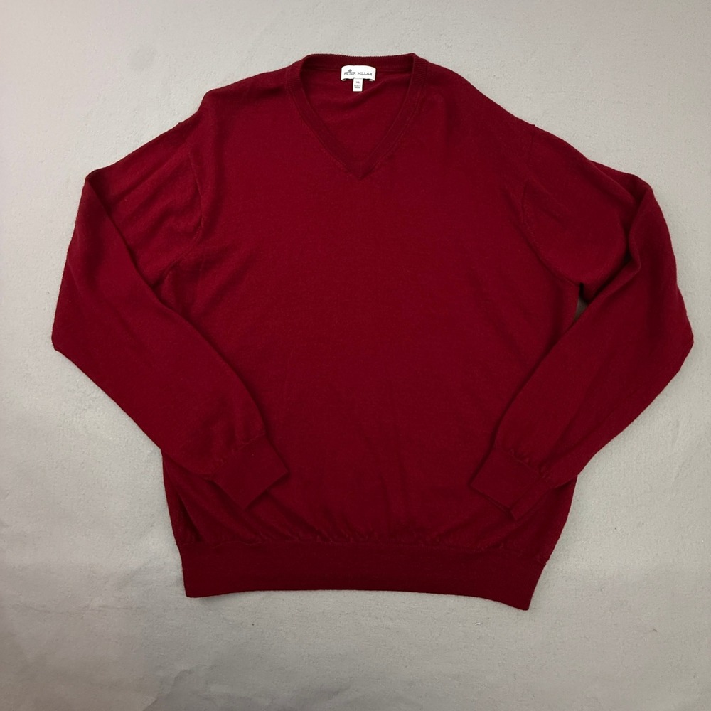 Peter Millar V-Neck Sweater Mens Extra Large Red Merino Wool Blend Pullover